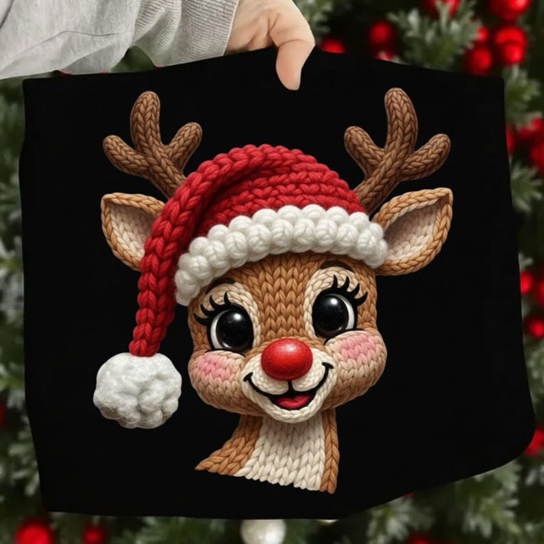 Image of REINDEER SANTA HAT CREWNECK SWEATER