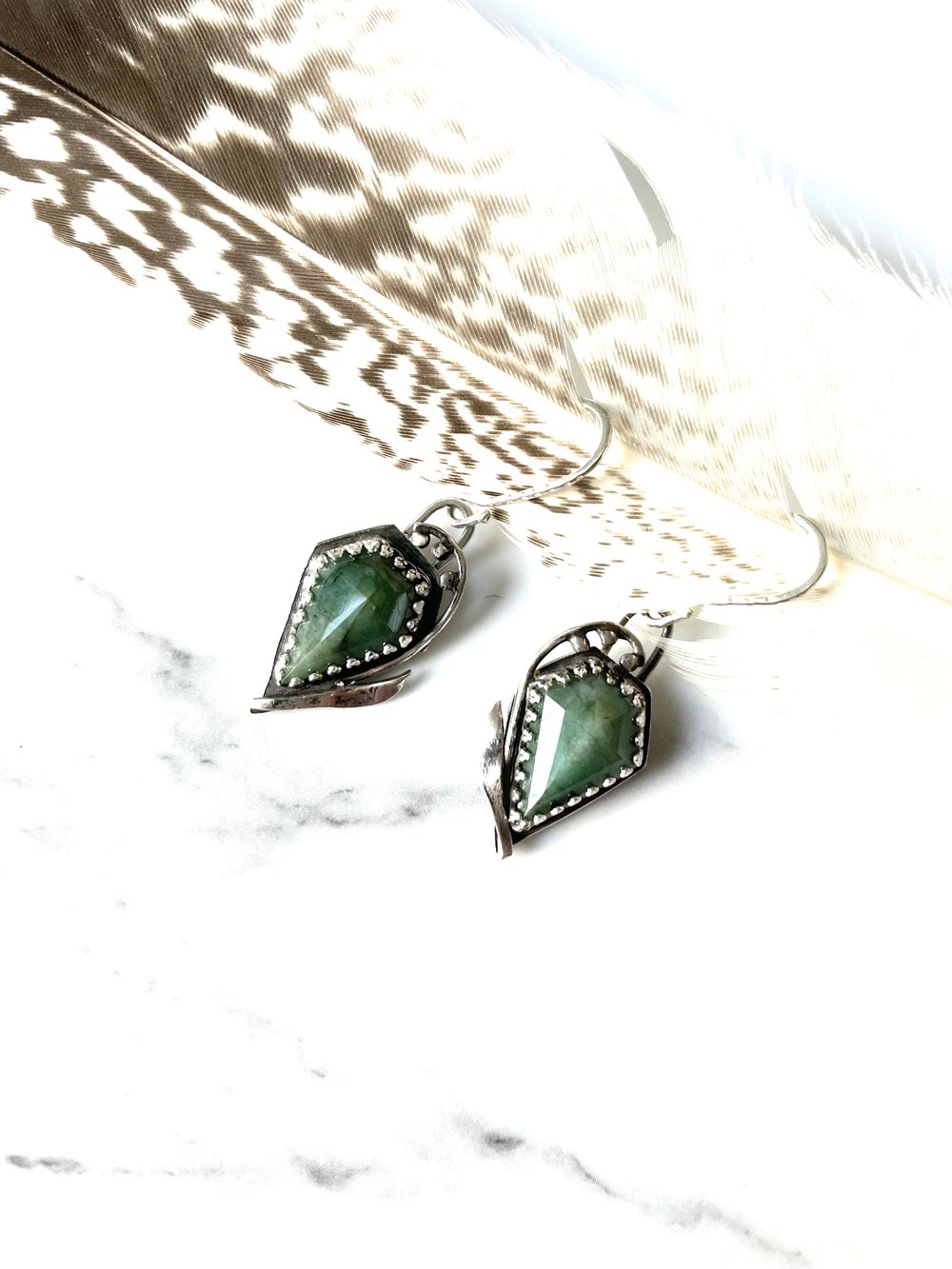 Handmade Sterling Silver Emerald May Birth Stone Earrings Lily Of The Valley 925
