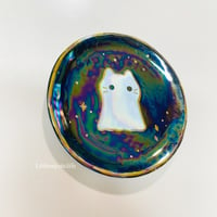 Image 3 of ghost cat trinket dish with rainbow effect (3.5 Inches Diameter)