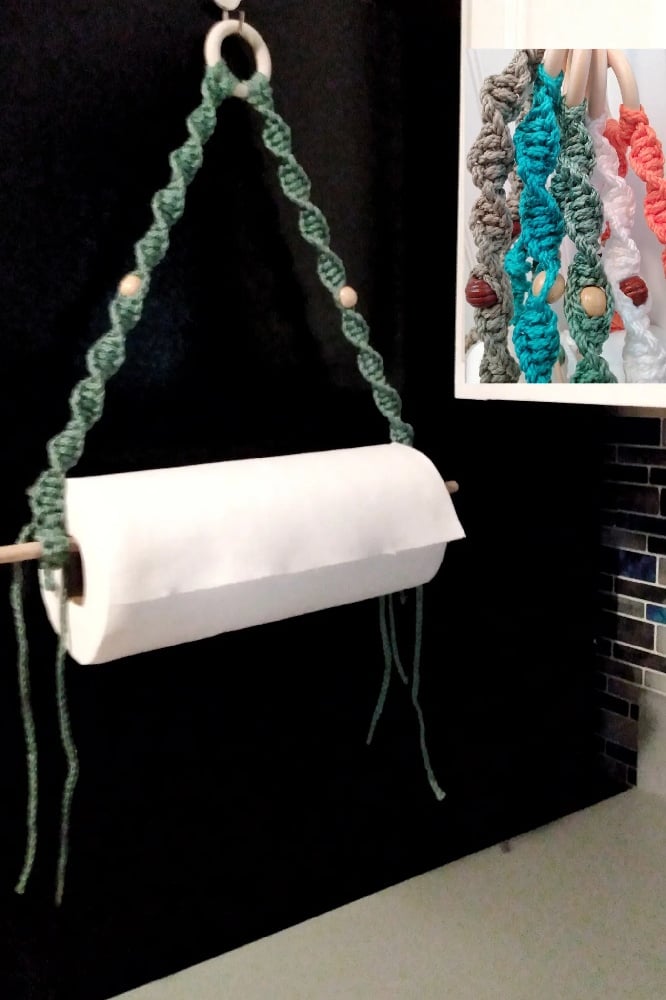Image of Colorful Paper Towel Holder, Boho Kitchen Hanger, Macrame
