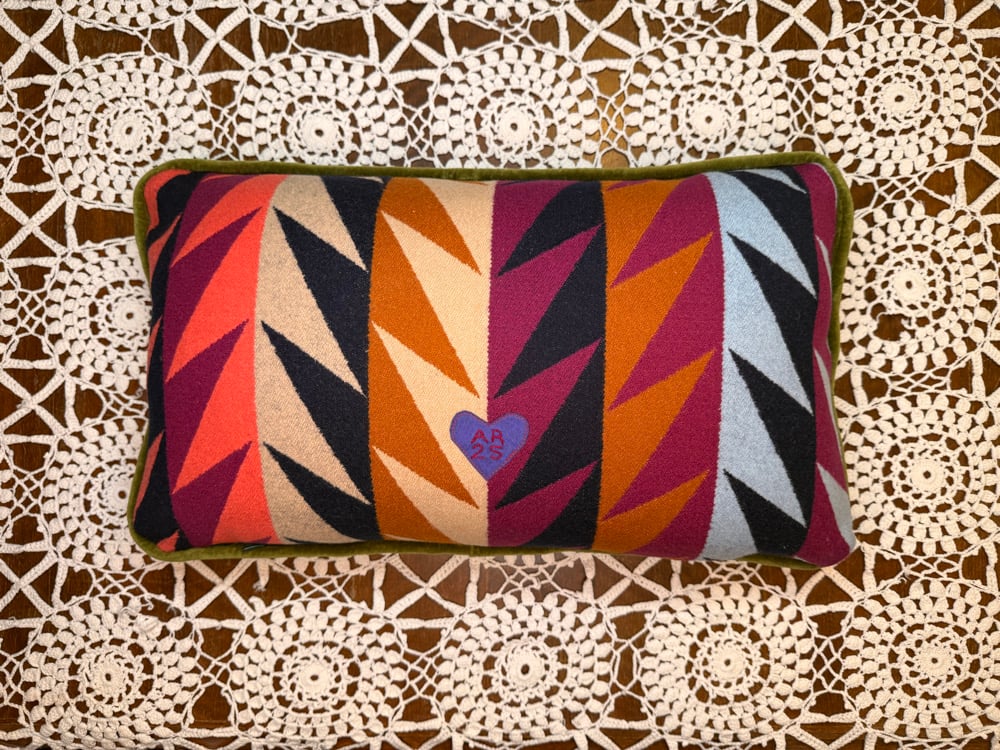 Christmas Ribbonwork Pillow Gold Piped 12x20