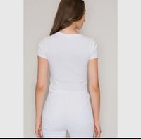 Image 2 of Crew Neck Short Sleeve CottonCrop Top white 