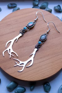 Image 2 of Opal & Turquoise Antler Earrings 