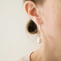 Image 2 of Large Gold Filled Hoops with Pearl Earrings 