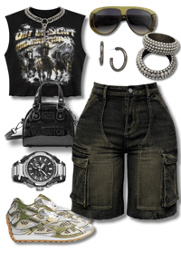 Image 1 of Functional Cargo Baddie Shorts *VERY STRETCHY*