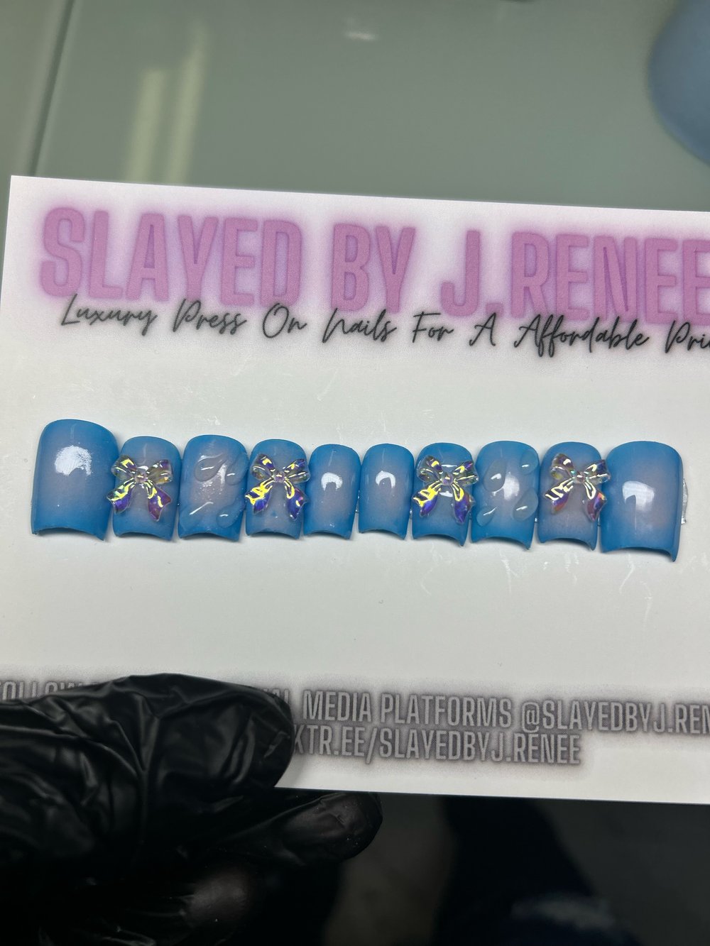 Blue Short Moon Cut Press On Nails