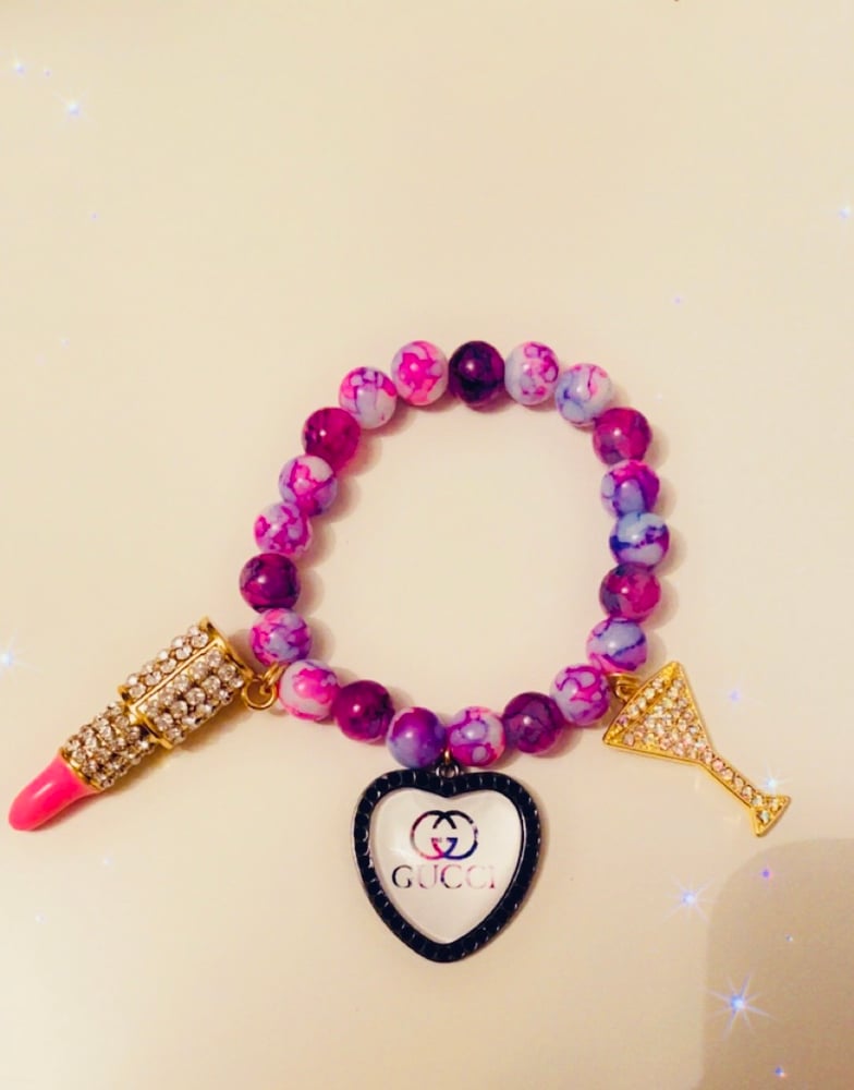 Image of Gucci heart inspired designer beaded bracelet 