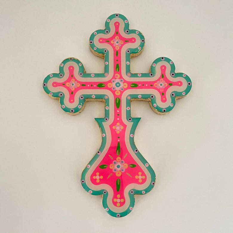 Image of Cosmic Cross Hot Pink/Aqua/White
