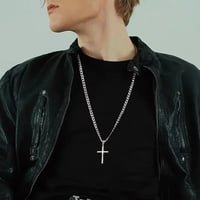 Image 4 of 925 Sterling Silver Cross Necklace for Men Women 5mm Stainless Steel  Durable Cuban Crucifix Pendant