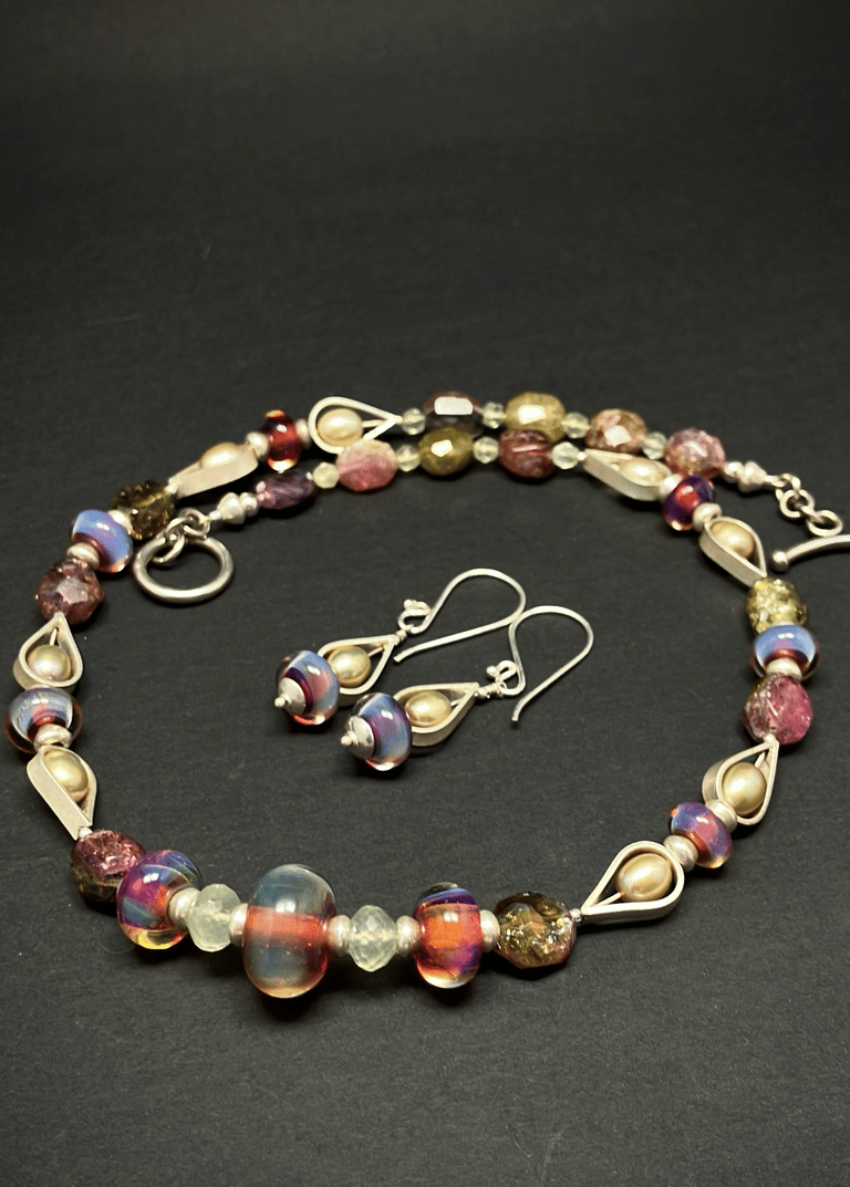 Chunky Semi Precious Necklace and Earrings 