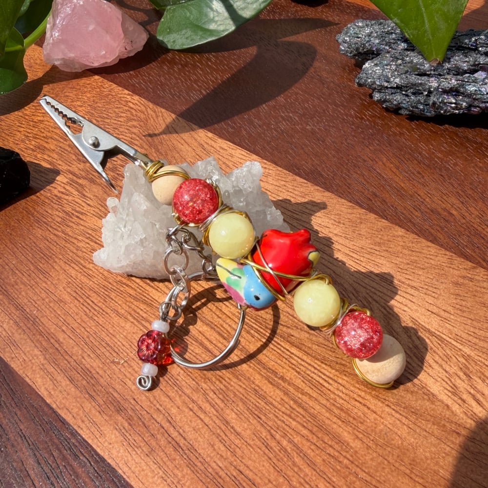 Image of rainbow macaw clip keychain