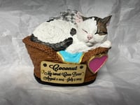 Image 11 of Custom Engraved Handpainted Sleeping Cat In Basket Urn