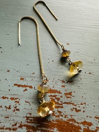 Image 12 of 14k yellow gold threader earrings with opals and citrine