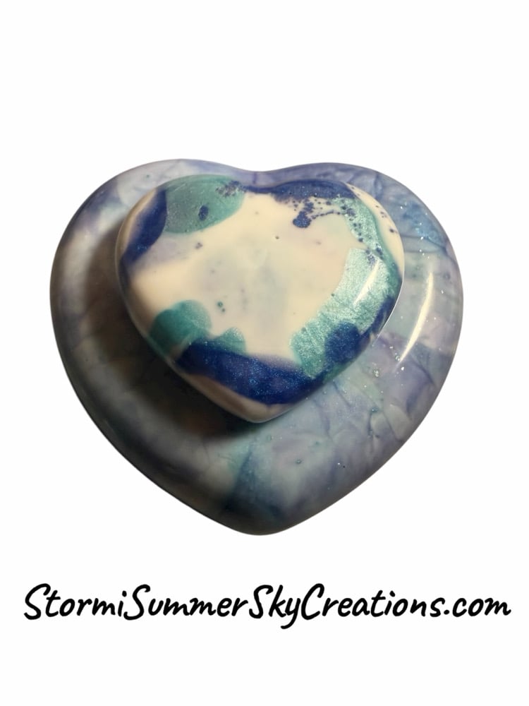 Image of Purple,Teal,and Blue Heart Shaped Trinket Box