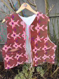 Image 1 of Woodstock Reversible Gilet - Vintage kantha fabric and white teddy fur