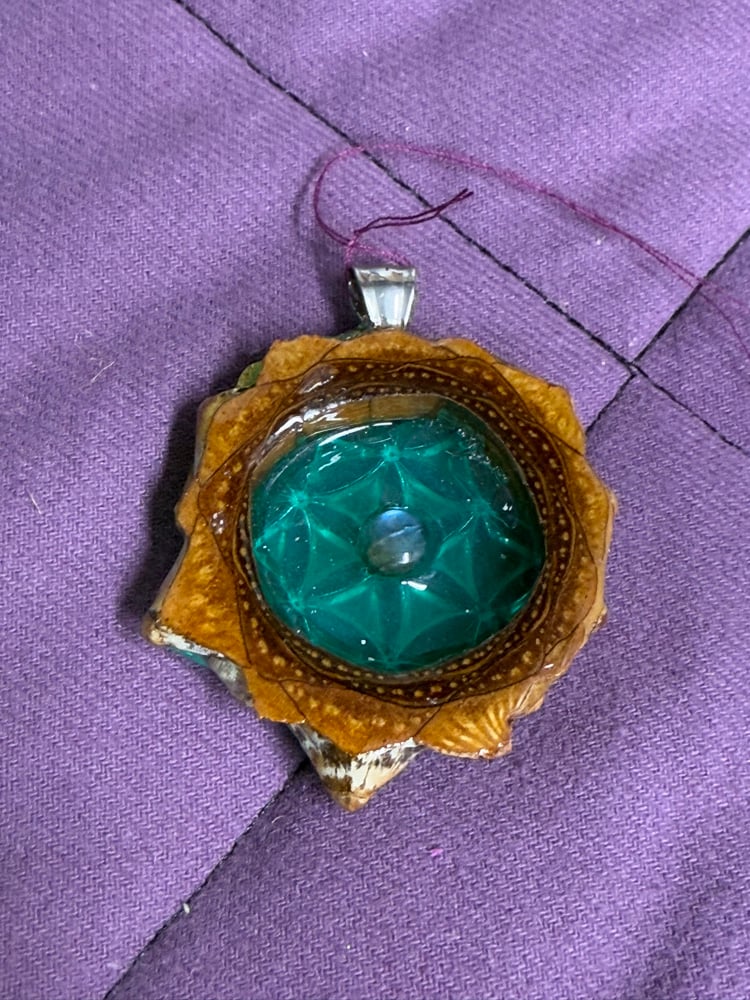 Image of Aqua Labradorite Seed of Life Pinecone Charm | Handmade PNW Jewelry | #93