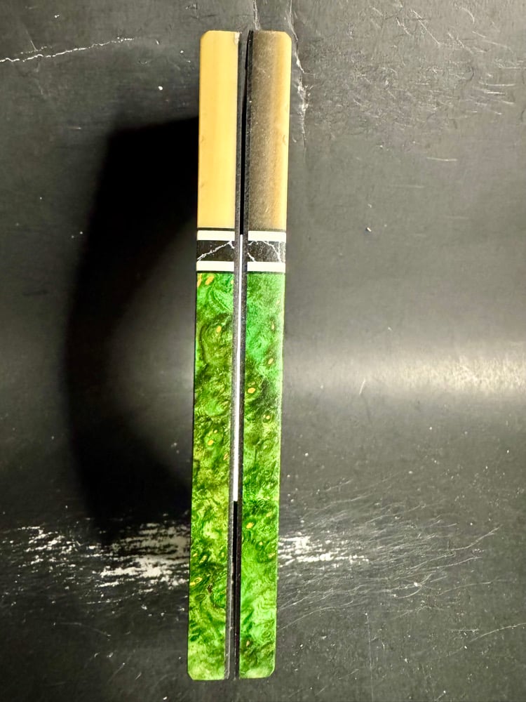 Image of Light Faux Horn & Green Amboyna Burl Segmented Knife Scales