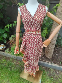Image 4 of Pasha Co ord set top and frill wrap skirt - Brown