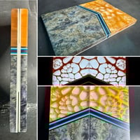 Image 1 of @Kaoticartworks 3-D Resin & Blue Amboyna Burl GLOW Segmented Knife Scales