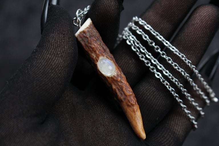 dead good antler and moonstone pendant on long chain Image 10