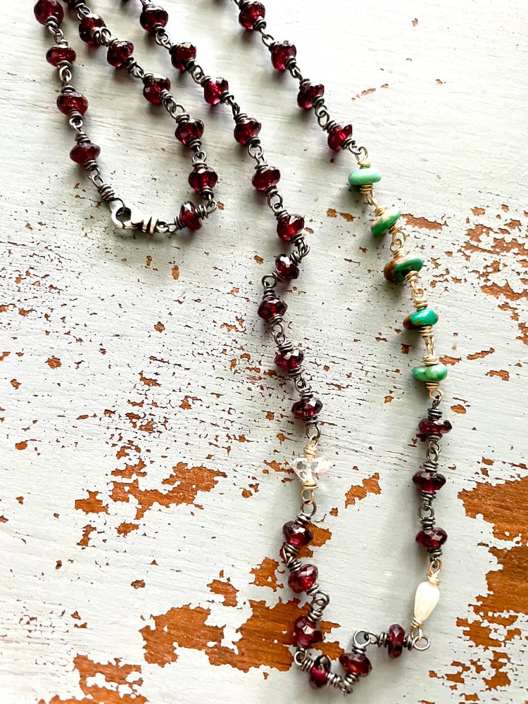 Image of boho garnet and turquoise necklace