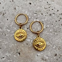 Image 2 of Evil Eye Huggie Earrings