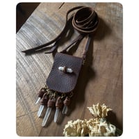 Image 2 of The Treasure Bag Necklace - Clear Quartz and Kodiak Brown Leather 