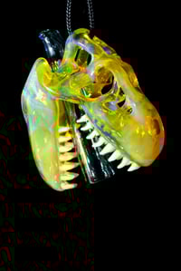 Image 1 of NS yellow T-Rex skull pendant with uv stardust tip and uv reactive teeth 🦖😤