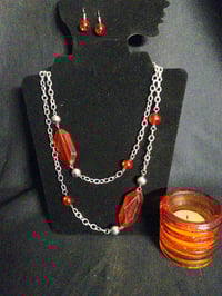 Image 1 of Necklace/Earring Set - silver, red glass