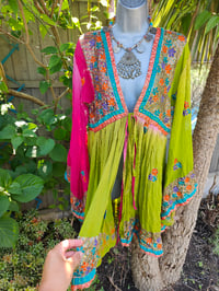Image 5 of Sienna Glitter wrap dress - Pink and green