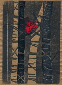 Image of Red Squirrel Woodcut Print
