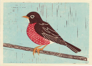 Image of AMERICAN ROBIN hand-pulled linocut illustration art print
