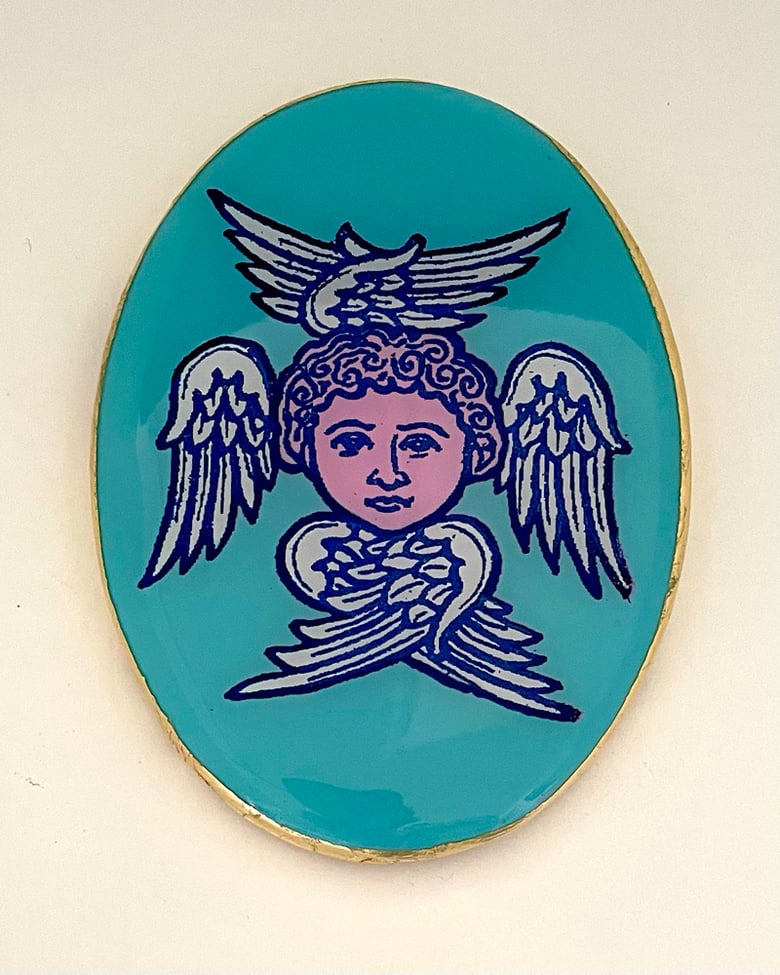 Image of Cherub Wings Oval Blue/Pink