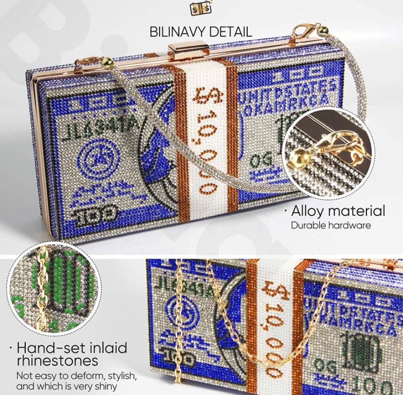 Image of  Money Clutch Purses for Women, Stack of Cash Dollars Crystal Clutch Purses