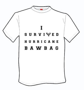 Image of 'I Survived Hurricane Bawbag' T-shirt