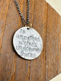 Image 3 of sapphire pendant with hand engraved Shakespeare quote