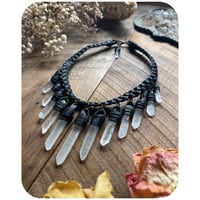 Image 2 of The Empress Necklace - Clear Quartz Crystals and Classic Black Leather