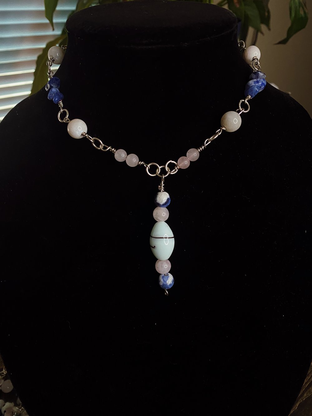 Image of Trans Pride Choker w/ Rose Quartz, Sodalite, & Moonstone