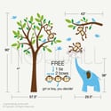 Kids Wall decal wall sticker nursery decal Art -Monkeys & Elephant Having Fun Together - 105 - child