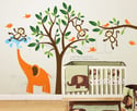 Kids Wall decal wall sticker nursery decal Art -Monkeys & Elephant Having Fun Together - 105 - child