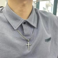 Image 3 of 925 Sterling Silver Cross Necklace for Men Women 5mm Stainless Steel  Durable Cuban Crucifix Pendant
