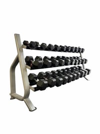 Image 3 of New pair of 10,15,20,25,30,35,40,45,50,55,60,70,80,90,100lb rubber dumbbell with commercial rack.   