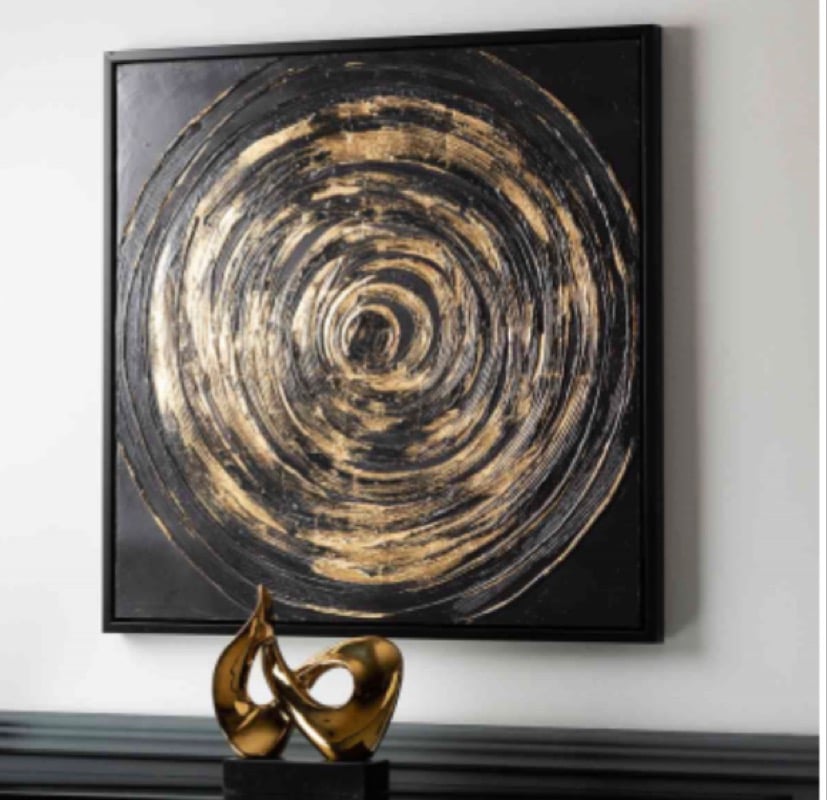 Image of Dark Grey and Gold Framed Abstract Canvas Wall Art