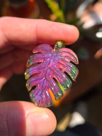 Image 1 of Pink & green crushed opal monstera pendant