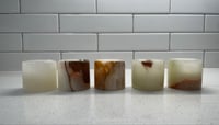 Image 2 of White Onyx Cylinder Tea Light Candle Holder + 2 Pure Beeswax Tea Light Candles