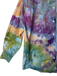Image 5 of ♻️ UPCYCLED S Ladies 100% Cotton Boyfriend Shirt in Appalachian Sunset Ice Dye