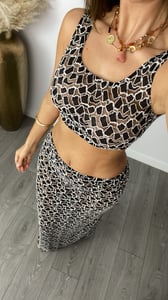 Image of Maxi Skirt & Crop Vest Set In Monochrome Applique Lace