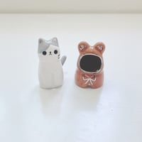 Image 3 of Teddy bear ponchos cat ceramic figurine (white gold version)