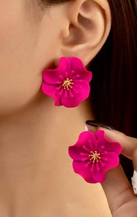 Image 4 of Fashionable Fuchsia Flower Enamel Earrings