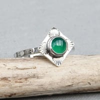 Image 3 of Handmade Sterling Silver Green Onyx Stamped Dainty Ring